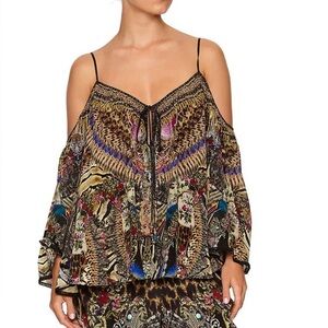 Camilla Drop Shoulder Silk Blouse Stronger Together Print NWT